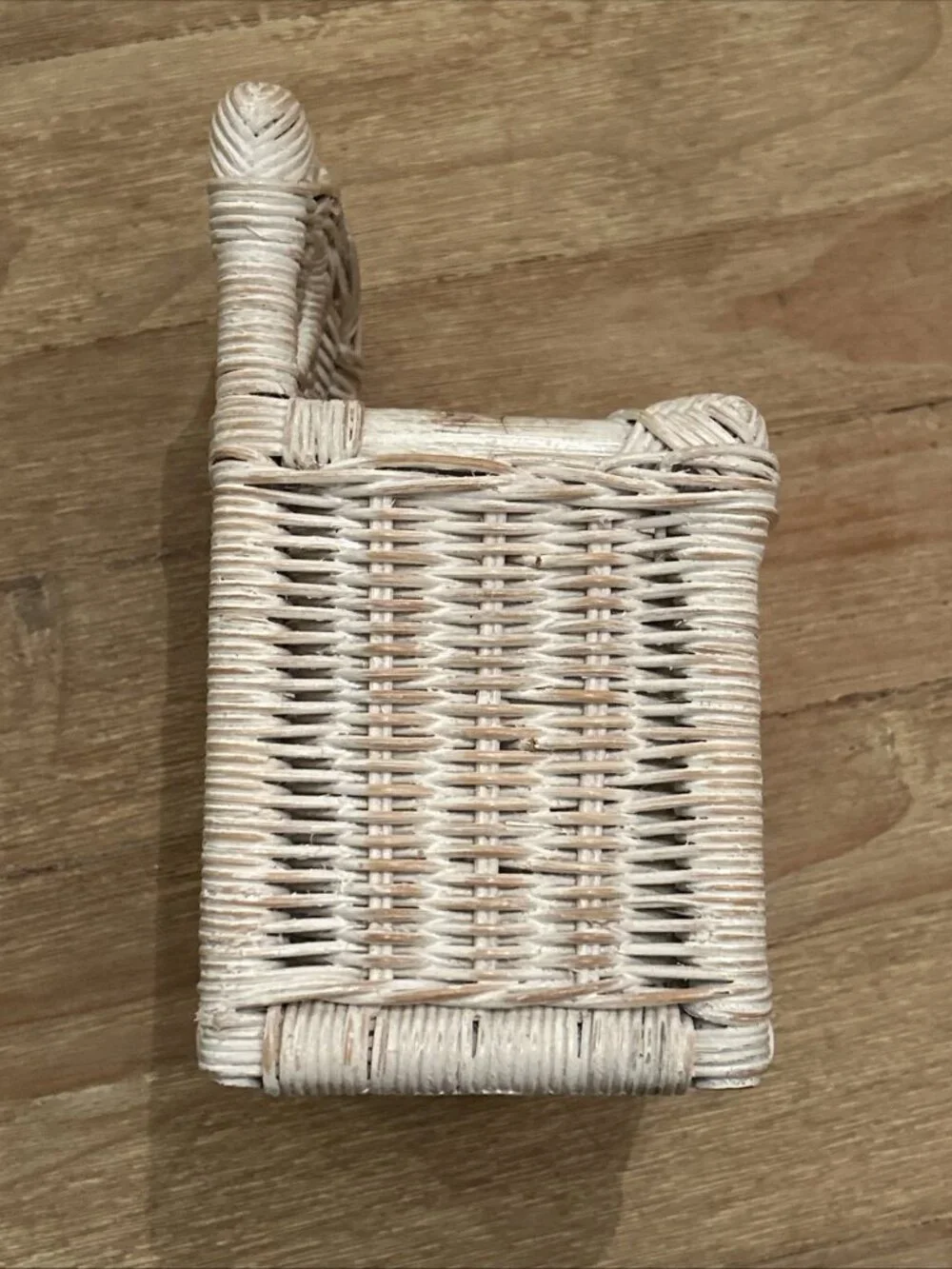 Vintage Woven Wicker Wall Basket Whitewash Painted Finish Cottage Coastal